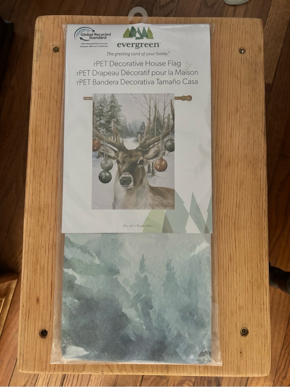 Blue-Green Decorative House Flag - Deer Winter Scene-29”x43”-NEW